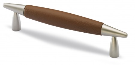Furniture handle, Zinc/Leather brown, HS 128mm