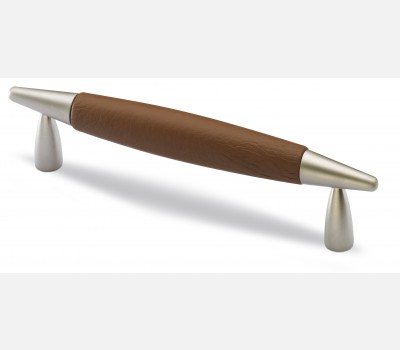 Furniture handle, Zinc/Leather brown, HS 128mm