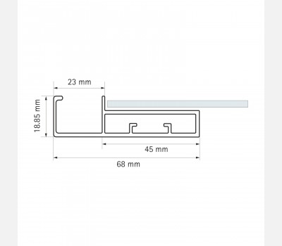 Hettich Aluminium Profile - 45 mm Straight Stick-On Frame Profile with L Handle 3000 mm CP Finish